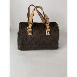 Michael Kors Monogram Satchel Brown MK Logo Studded Bowler Handbag